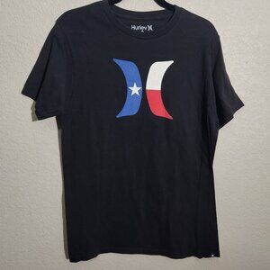 Hurley Mens Texas Flag Logo Black T-Shirt M 100% Cotton Short Sleeve